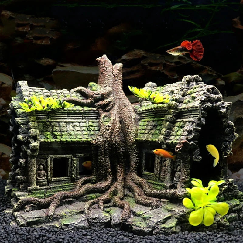 Pet Supplies Fish - Harz-Baumhaus Holz-Aquarium-Dekoration Fischbecken-Verzierung Handwerk Haustierzubehör Accessoire
